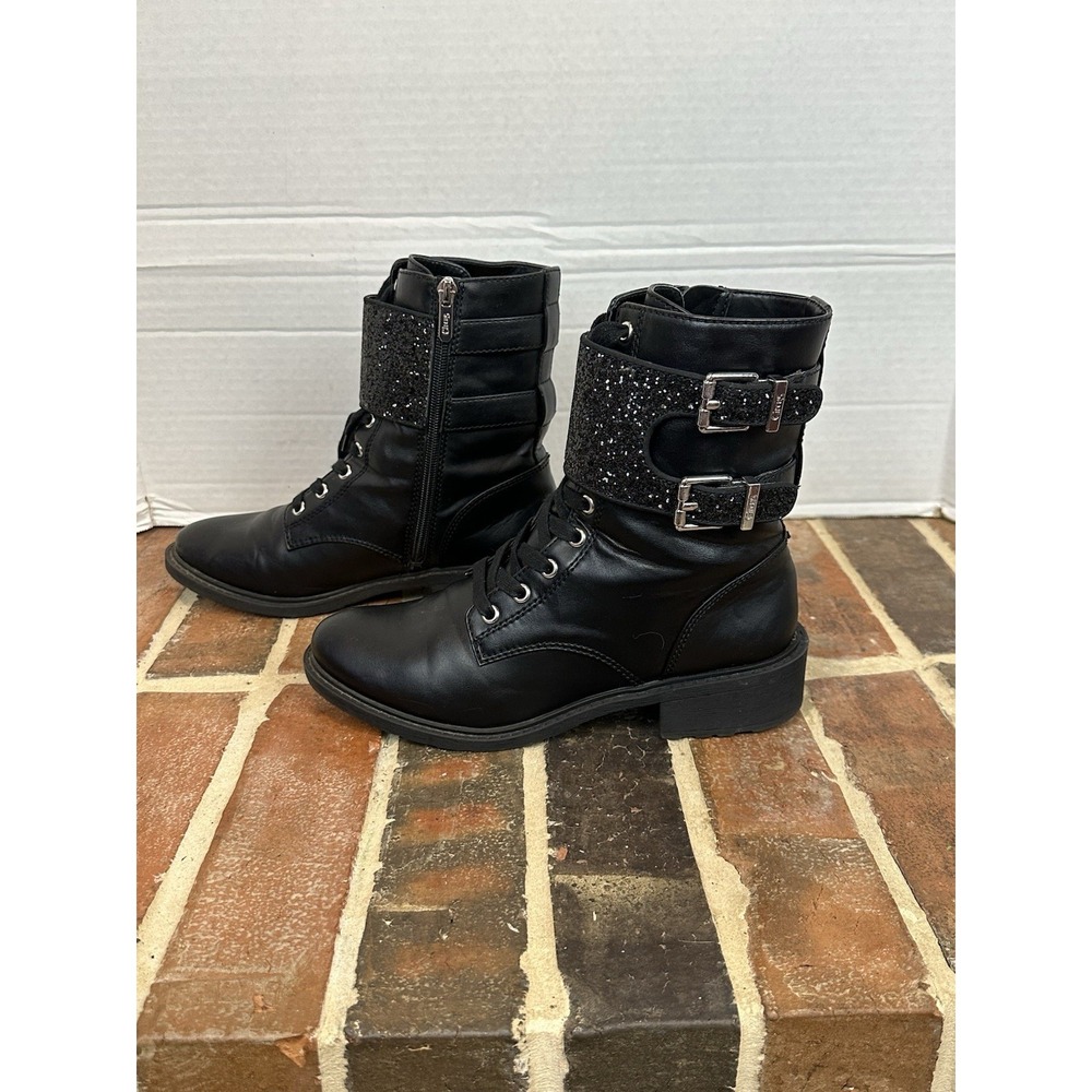 Circus NY By Sam Edelman Black Combat Ankle Boots‎ Zip Buckle Sparkle Womens 8.5